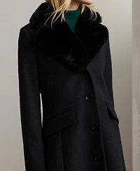 Lauren Ralph Women's Single-Breasted Faux-Fur-Collar Coat