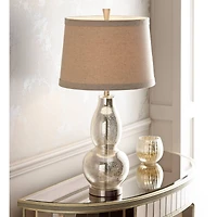 360 Lighting Modern Table Lamp 30.5" Tall Mercury Glass Silver Gourd Natural Linen Drum Shade for Living Room Family Bedroom Nightstand