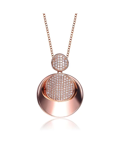Sterling Silver Overlay Cubic Zirconia Pave Double Circle Necklace