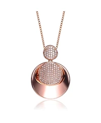Sterling Silver Overlay Cubic Zirconia Pave Double Circle Necklace