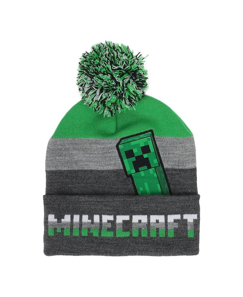 Minecraft Boys Creeper Character Youth Beanie and Gloves Set