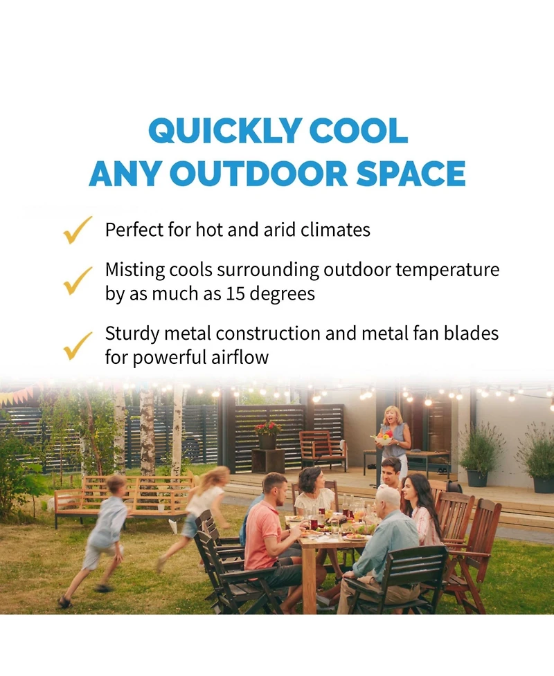 Newair Outdoor Misting Fan and Pedestal Fan Combination, 600 sq. ft. With 3 Fan Speeds and Sturdy All Metal Design, Connects Directly to Your Hose