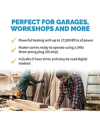 Newair 2-in-1 Freestanding or Ceiling/Wall Mounted 240v Electric Garage Heater, 500 sq. ft. with Remote Control, Perfect for Garages, Workshops and Mo