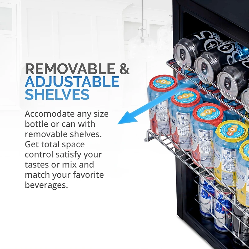 Newair 90 Can Beverage Refrigerator Cooler, Freestanding Small Mini Fridge in Stainless Steel for Home, Office or Bar