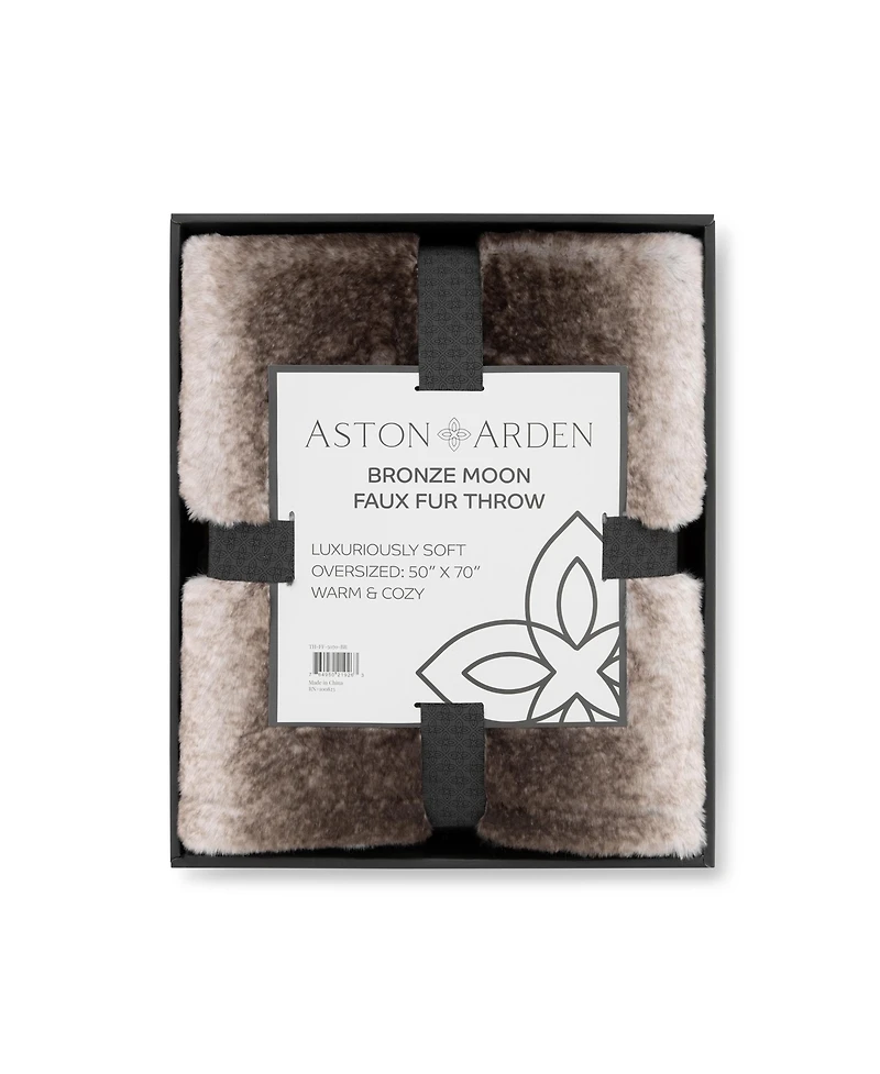 Aston & Arden Bronze Moon Faux Fur Throw Blanket, Soft, Furry Texture, Oversized Throw, 50x70, with Premium Gift Box