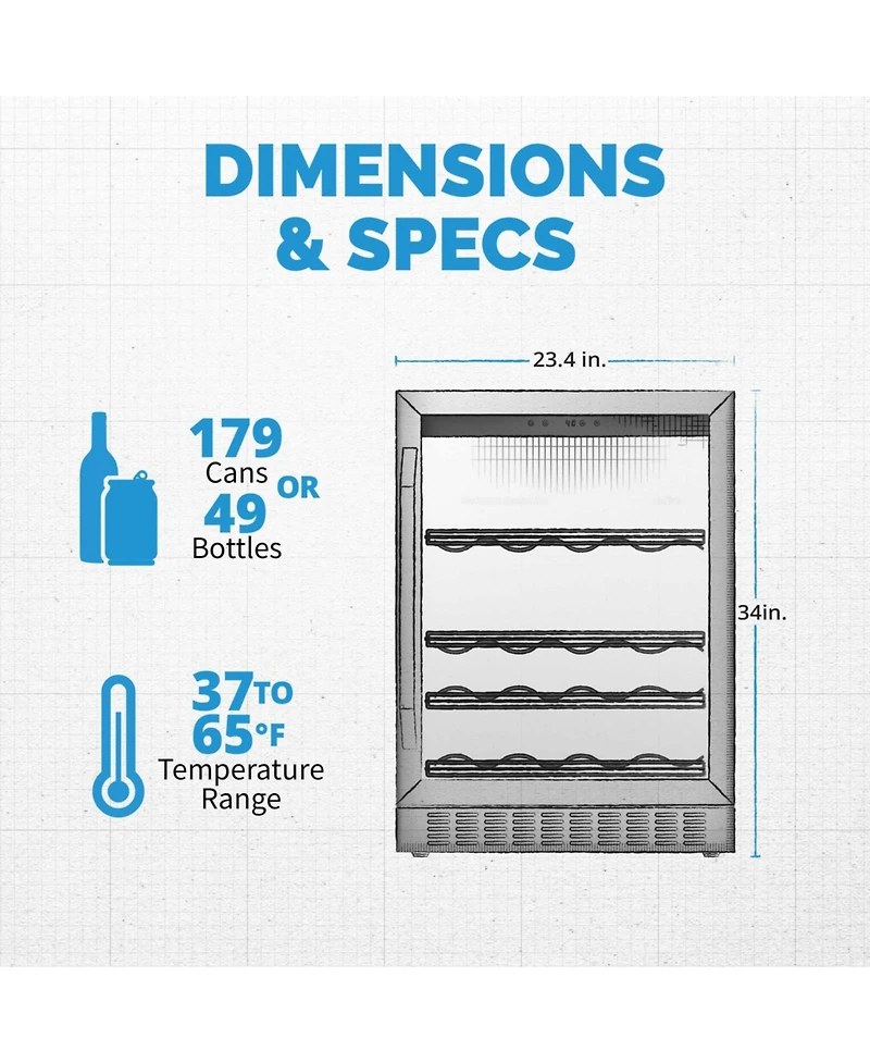 Newair FlipShelf 24" 179 Can or 49 Bottle, Built-in or Freestanding Wine and Beverage Fridge with Reversible Shelves and Precision Temperature Co