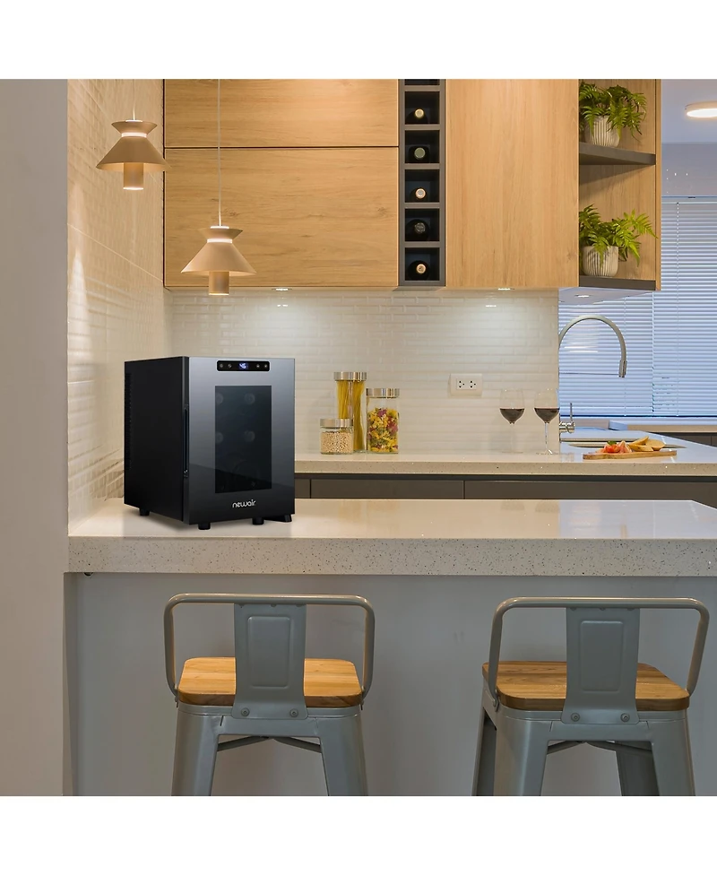 Newair Shadow-t Series Wine Cooler Refrigerator, 6 Bottle Countertop Mirrored Compact Wine Cellar with Triple-Layer Tempered Glass Door, Vibration-Fre