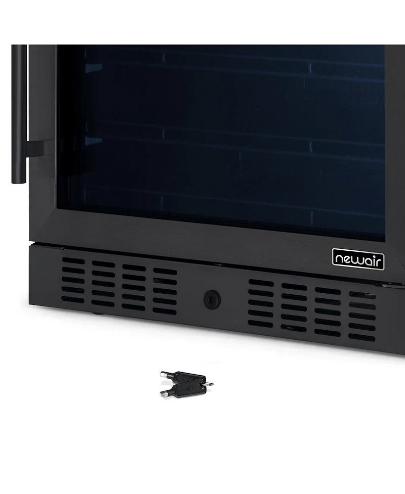 Newair 24" Beverage Refrigerator Cooler, 177 Can Black Stainless Steel with Triple-Layer Tempered Glass Door, Built-in Counter or Freestanding Fridge,