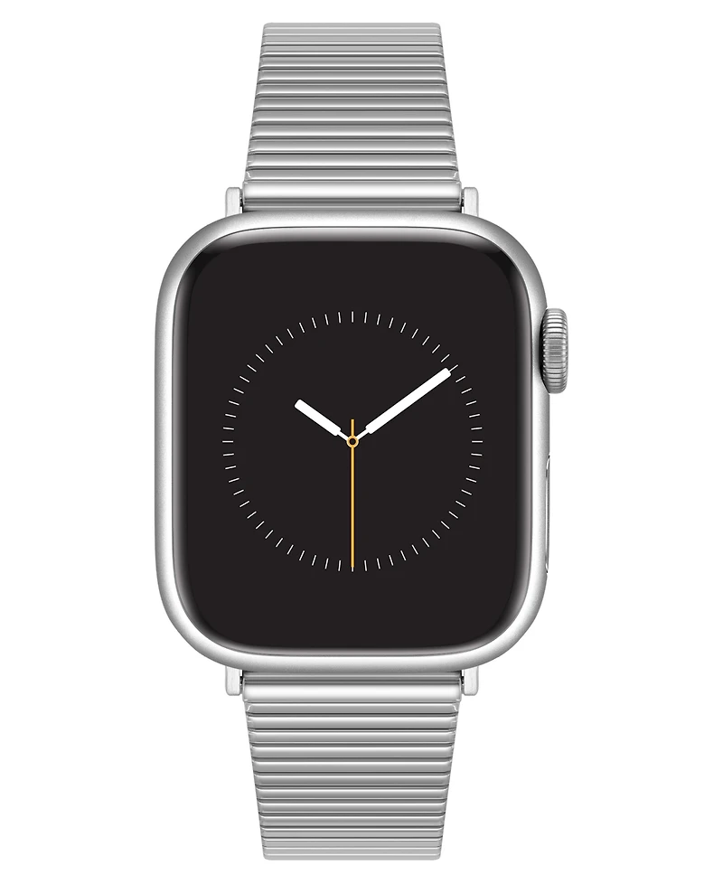 Anne Klein Women's Silver-Tone Stainless Steel Ribbed Bracelet designed for Apple Watch 42mm (Series 10) & 38/40/41mm