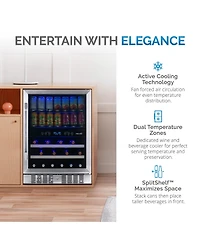 Newair 24" Built-in Dual Zone 20 Bottle and 70 Can Wine and Beverage Fridge in Stainless Steel with Split Shelf and Smooth Rolling Shelves