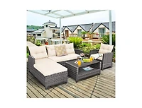 Slickblue 4 Pieces Patio Rattan Furniture Set with Cushion and Table Shelf