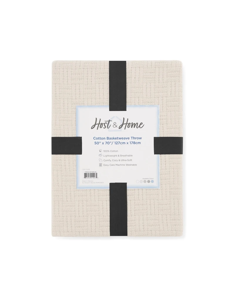 Host & Home 100% Cotton Basketweave Throw, Lightweight Blanket, 300GSM, 5 Color Options, 50x70