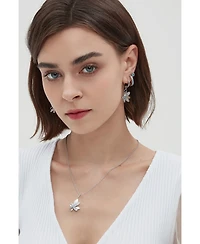 Pave Butterfly Dangle Drop Hoop Earrings