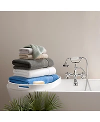 Aegean Eco-Friendly Recycled Turkish Washcloths (8 Pack), 13x13, 600 Gsm, Solid Color with Weft Woven Stripe Dobby, 50% Recycled, 50% Long-Staple Ring