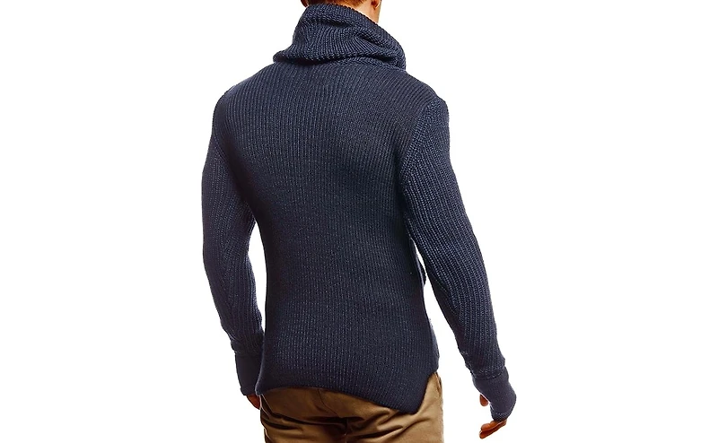Leif Nelson Men's Cowl Neck Knitted Pullover with Thumbhole Cuffs