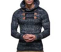 Leif Nelson Men s Knitted Pullover | Long-sleeved slim fit hoodie Basic winter hoodie-sweater for