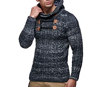 Leif Nelson Men s Knitted Pullover | Long-sleeved slim fit hoodie Basic winter hoodie-sweater for