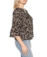 Belldini Black Label Printed Ruffle Sleeve Top
