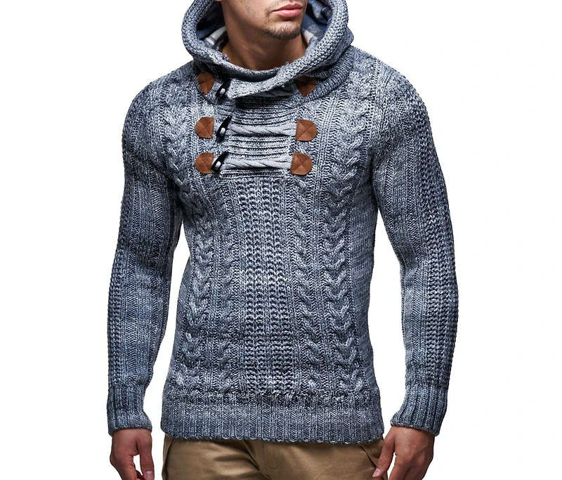 Leif Nelson Men s Knitted Pullover | Long-sleeved slim fit hoodie | Basic winter hoodie-sweater for Men