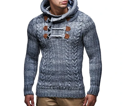 Leif Nelson Men s Knitted Pullover | Long-sleeved slim fit hoodie | Basic winter hoodie-sweater for Men
