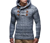 Leif Nelson Men s Knitted Pullover | Long-sleeved slim fit hoodie | Basic winter hoodie-sweater for Men