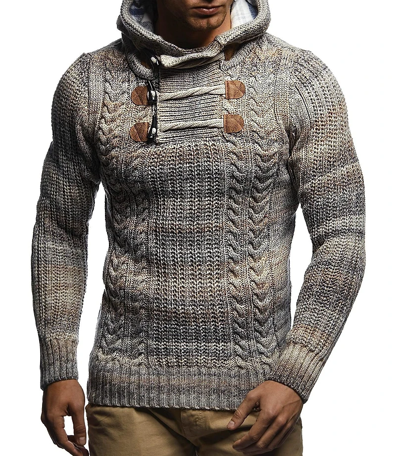 Leif Nelson Men s Knitted Pullover | Long-sleeved slim fit hoodie Basic winter hoodie-sweater for