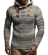Leif Nelson Men s Knitted Pullover | Long-sleeved slim fit hoodie Basic winter hoodie-sweater for