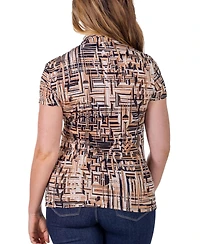 24seven Comfort Apparel Print Short Sleeve V Neck Wrap Top