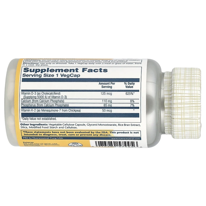 Solaray Vitamin D3 + K2 - 120 VegCaps