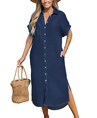 Cupshe Women's Denim Short Sleeve Button Down Cover Up Dress