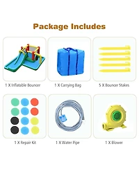 Inolait Inflatable Water Slide Climbing Bounce House with Tunnel and 735W Blower