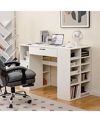 Slickblue Counter Height Sewing Craft Table Computer Desk with Adjustable Shelves and Drawer-White