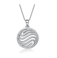 Cubic Zirconia Sterling Silver White Gold Plated Swirl Design Round Drop Pendant