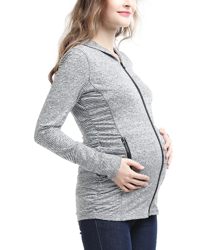 kimi + kai Maternity Striped Hooded Active Jacket