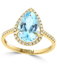 Effy Sky Blue Topaz (3-5/8 ct. t.w.) & Diamond (1/6 ct. t.w.) Pear Ring in 14k Gold