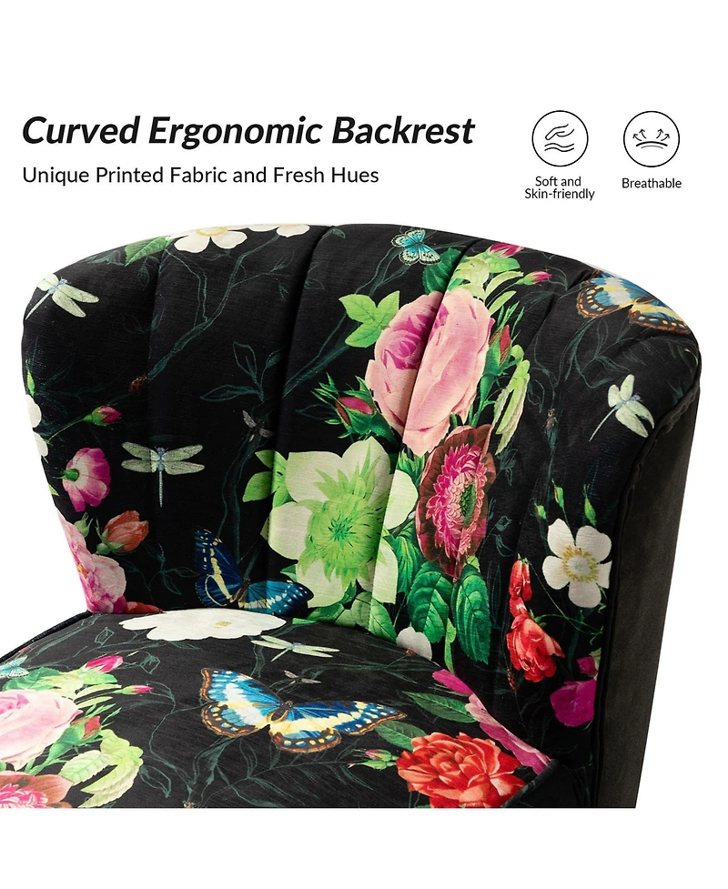 Tufted Floral Fabric Accent Chair with Gold Metal Legs for Living Room