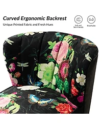Tufted Floral Fabric Accent Chair with Gold Metal Legs for Living Room