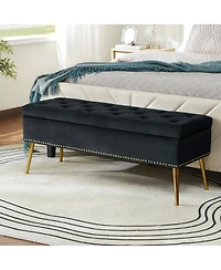 Modern Velvet Storage Ottoman Bench for Living Room Dining