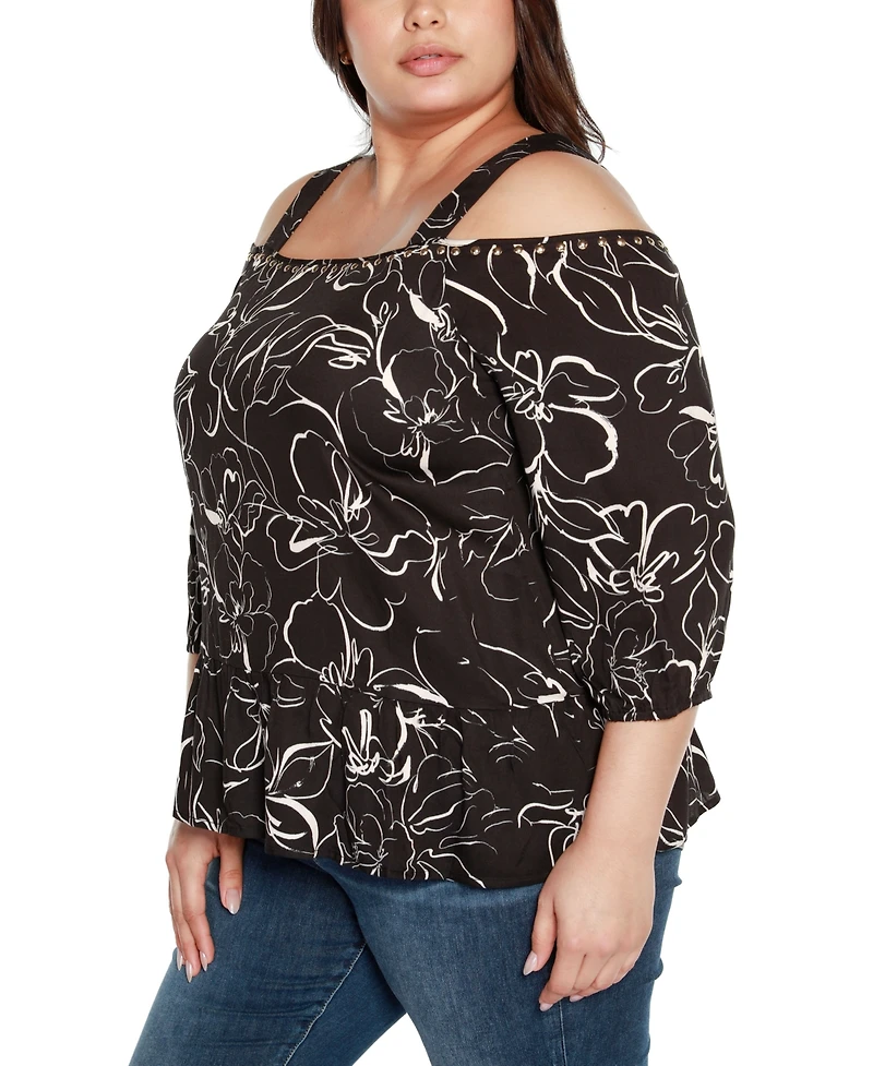 Belldini Black Label Plus Embellished Cold Shoulder Top