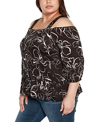 Belldini Black Label Plus Embellished Cold Shoulder Top