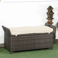 Outsunny 29 Gallon Outdoor Patio Wicker Storage Bench w/ Cushion