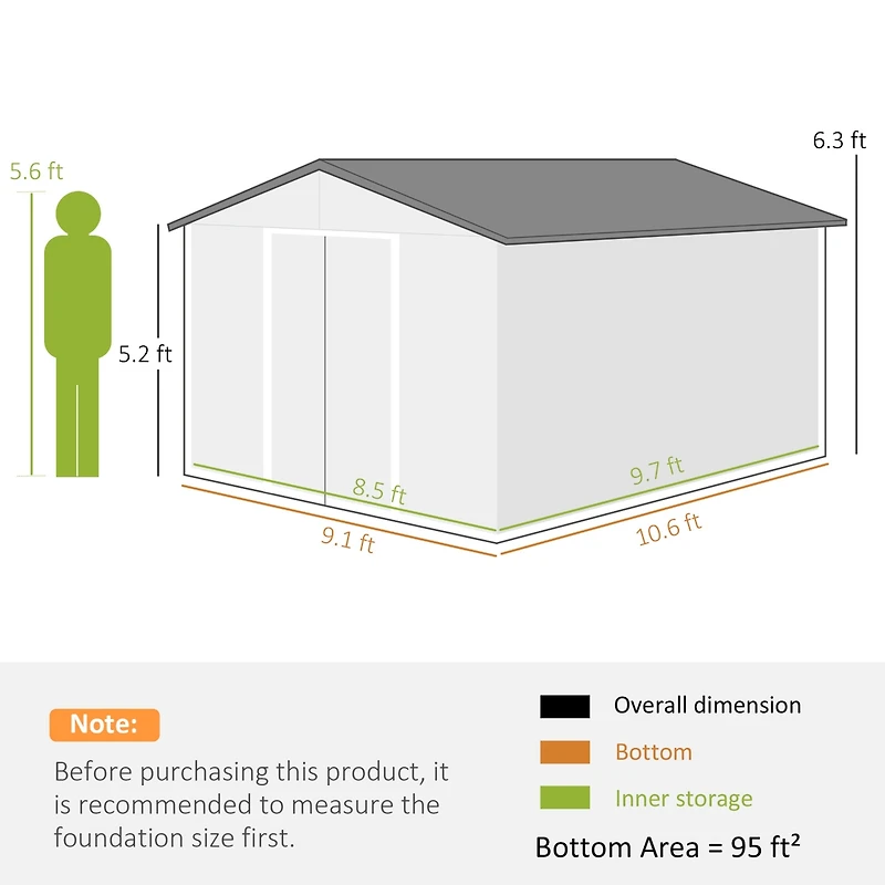 Outsunny 11ft x 9ft Outdoor Metal Storage Shed with 2 Doors,