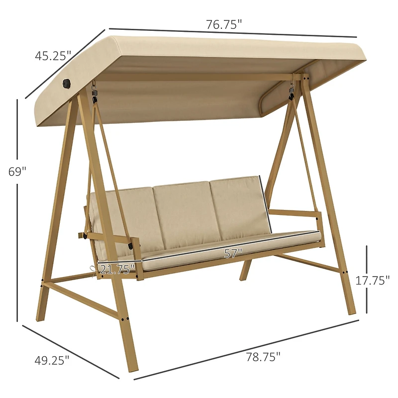 Outsunny 3-Seat Porch Swing with Canopy & Removable Cushions,