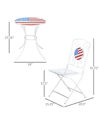 Outsunny 3 Piece Outdoor Patio Dining Bistro Set, 2 Folding Chairs, American Flag Stone Mosaic, Folding Center Table for Garden, Poolside, Porch