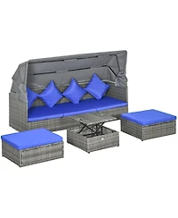 4 Piece Adjustable Canopy Outdoor Rat Sofa Set, Light