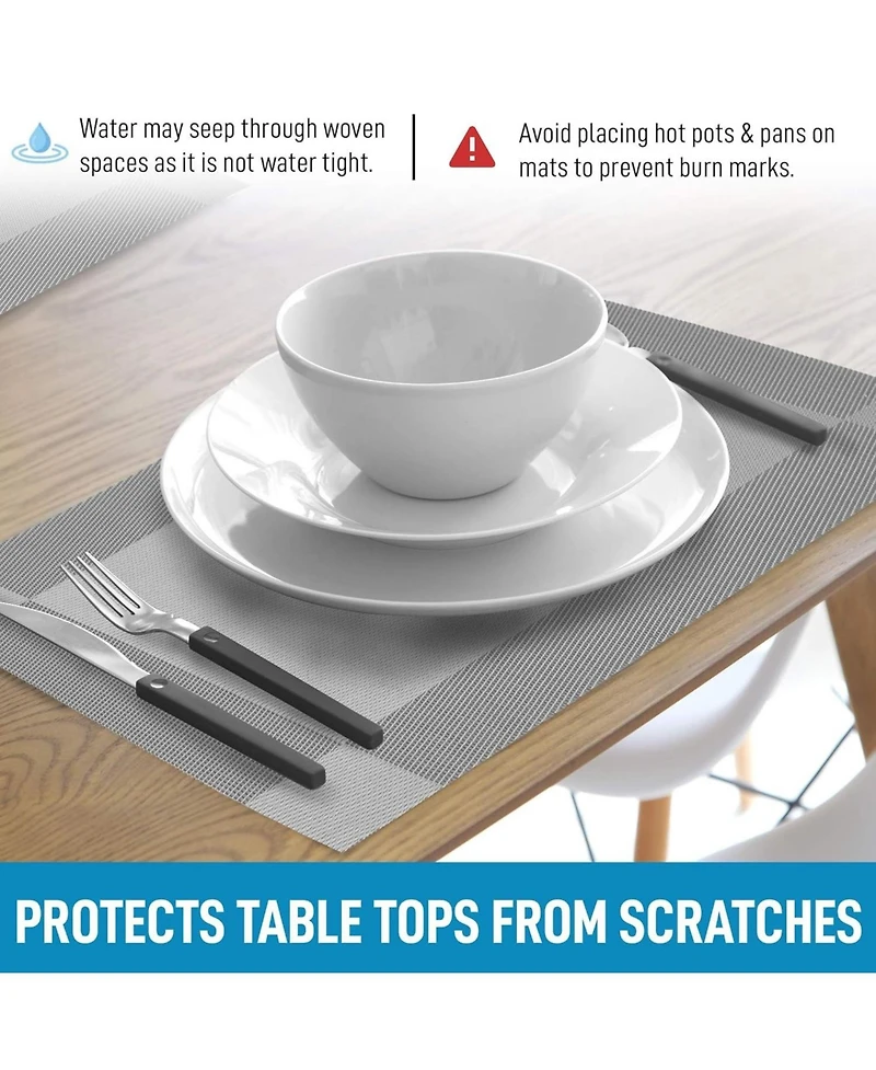 Vinyl Woven Placemats for Dining Table Set of 6 - Stain-Resistant & Non-Slip Pvc Table Place Mats