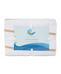 Arkwright Home Chaise Lounge Cover (Pack of 2, 30x85 in.), Cotton Terry Towel with Pocket to Fit Outdoor Pool or Chair, White Colored Stri