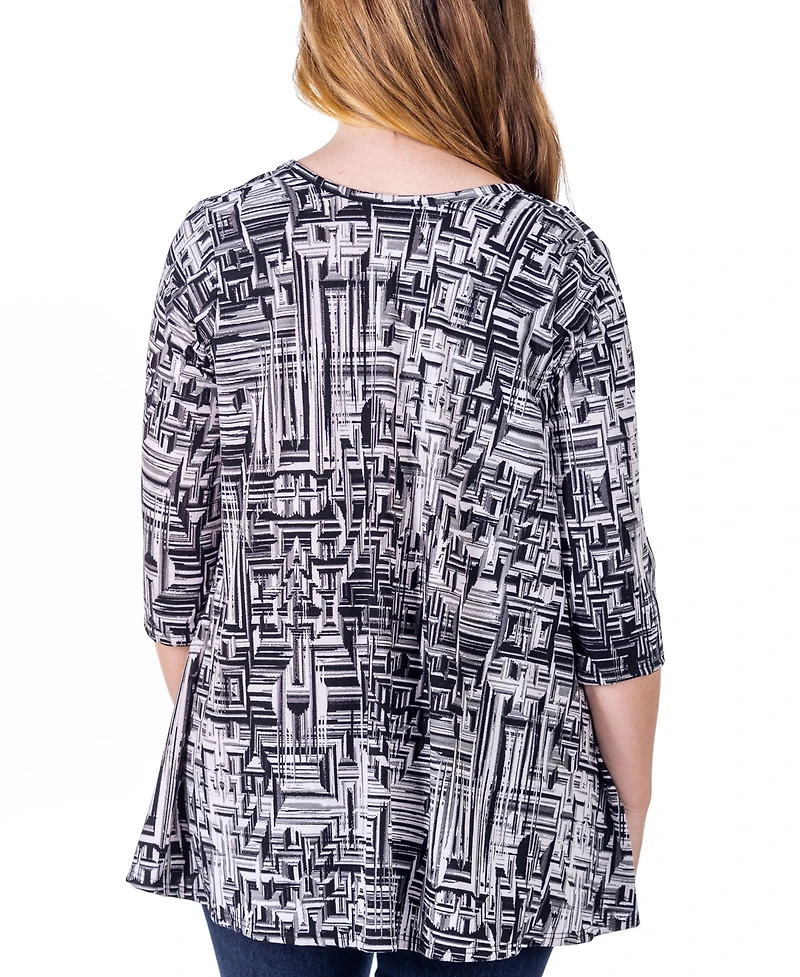 24seven Comfort Apparel Print Elbow Length Sleeve Open Cardigan