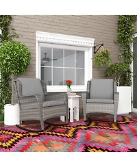 Outsunny Wicker Rocking Chair Set, Outdoor Rockers w/ Cushions,
