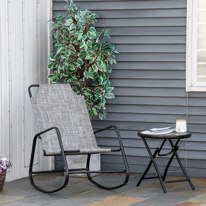 Outsunny Garden Rocking Chair, Patio Sling Fabric Single Rocker,